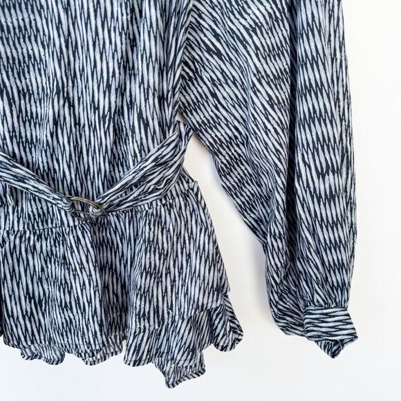 Banana Republic Factory Navy and Light Blue Ikat  Long Sleeve Peplum Blouse - Picture 7 of 11